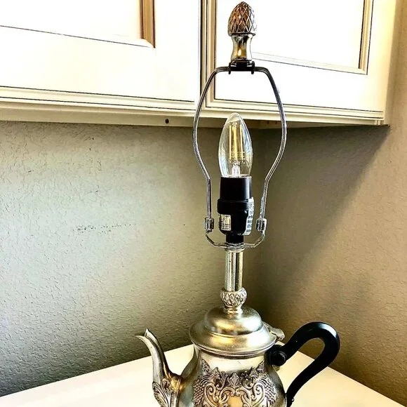 LAMPCRAFTERS Decorative Silver Teapot Lamp Resin Art Sculpture - Picture 9 of 10